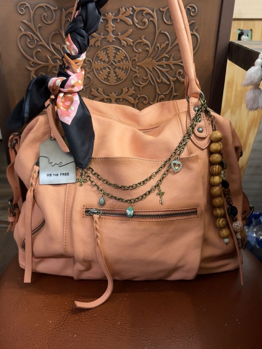 Free People Emerson Bag in Apricot with Charm Chains and Scarf